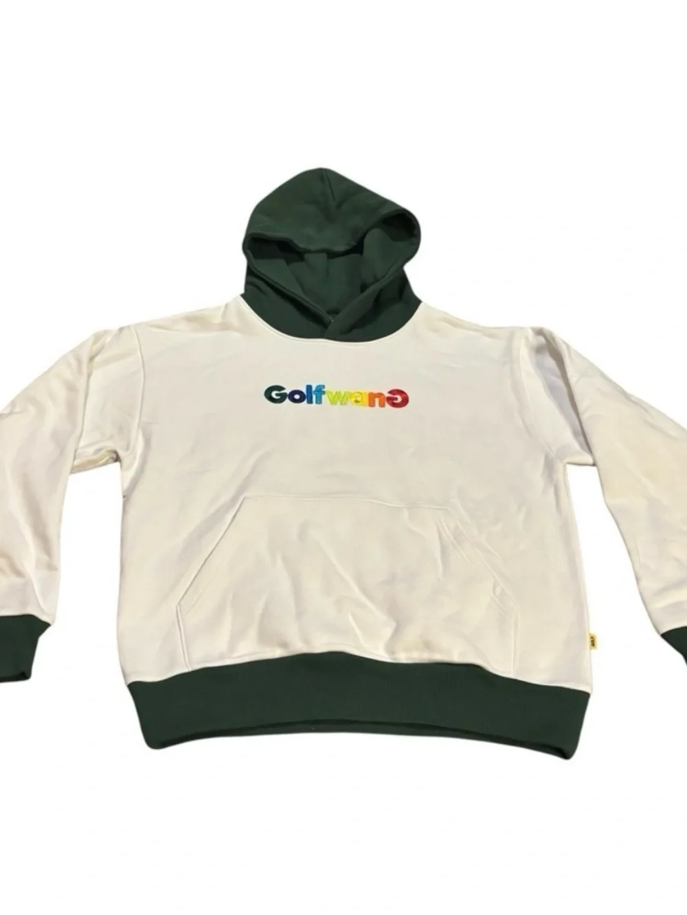 Golf Wang / Tyler the Creator White Hoodie with Green Hood and Trim / happy logo
